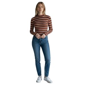 American Eagle Striped Crop Women XS Long Sleeve Mock Neck Gray Brown Stretch